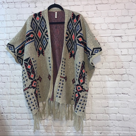 leshop Sweaters - leshop Aztec Print Blanket Cardigan with Fringe
